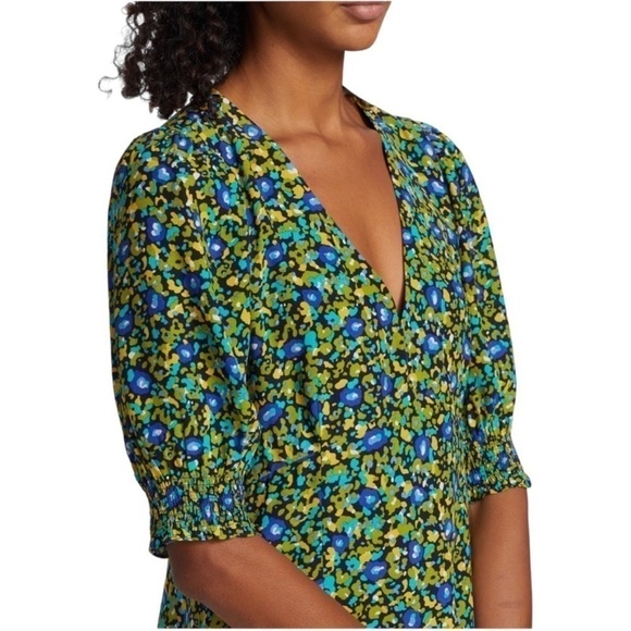 Rails Roma V Neck Short Puff Sleeve Abstract Floral Garden Print Mini Dress NEW - Picture 8 of 13